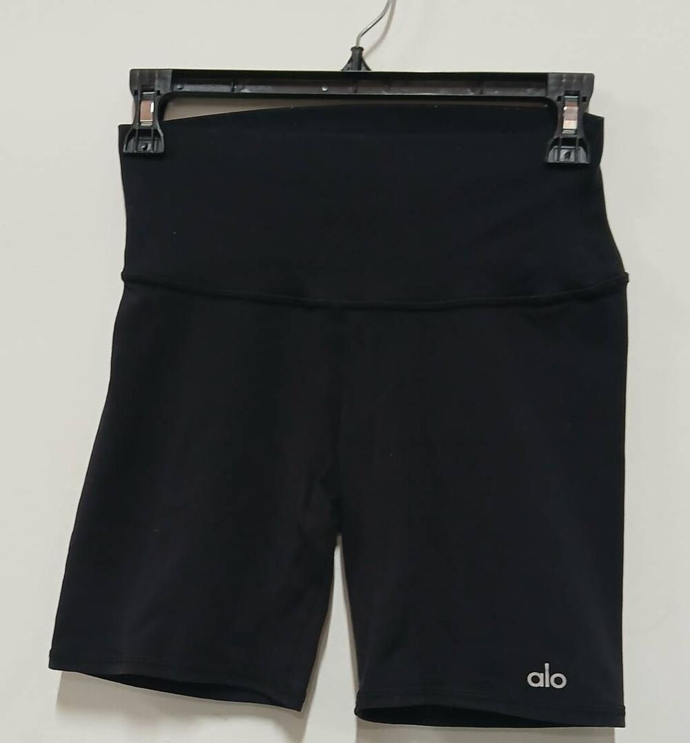 Alo yoga womens small black cropped leggings bike shorts running Activewear